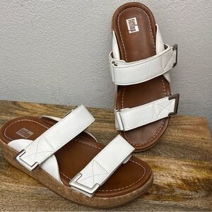 FitFlop Remi Adjustable Wedge Sandals  Slides White Leather Sz 8 37